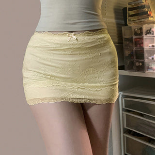 Bow lace double layer hip skirt