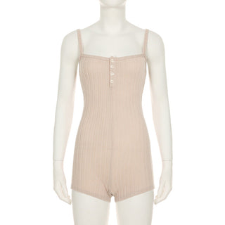 Buttoned slim elastic jumpsuit