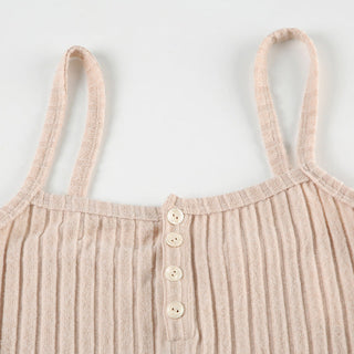 Buttoned slim elastic jumpsuit