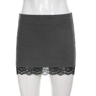 Lace splicing contrasting color velvet skirt