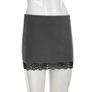 Lace splicing contrasting color velvet skirt