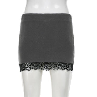 Lace splicing contrasting color velvet skirt