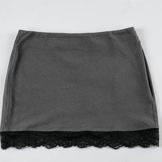 Lace splicing contrasting color velvet skirt