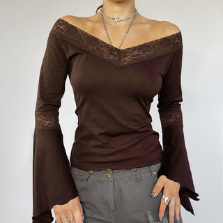 V-neck trumpet sleeve short top