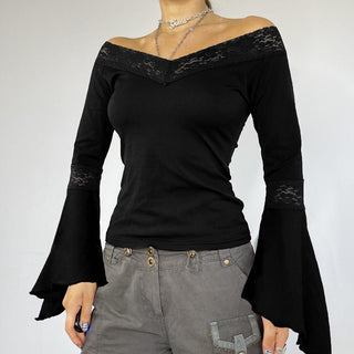 V-neck trumpet sleeve short top