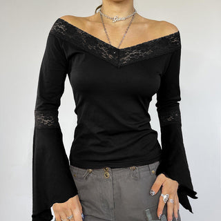 V-neck trumpet sleeve short top