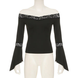 V-neck trumpet sleeve short top