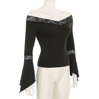 V-neck trumpet sleeve short top