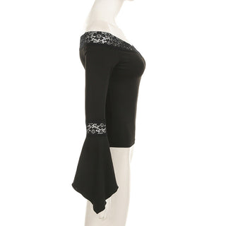 V-neck trumpet sleeve short top