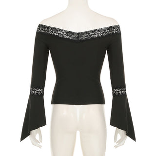V-neck trumpet sleeve short top
