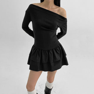 One collar waist slim long sleeve dress