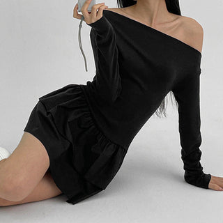 One collar waist slim long sleeve dress