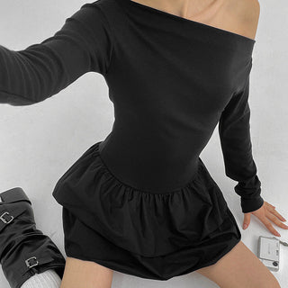 One collar waist slim long sleeve dress