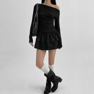 One collar waist slim long sleeve dress