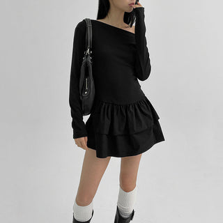 One collar waist slim long sleeve dress