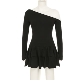 One collar waist slim long sleeve dress