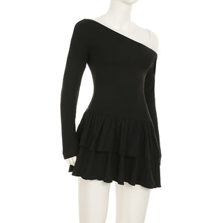 One collar waist slim long sleeve dress