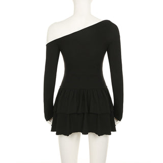 One collar waist slim long sleeve dress