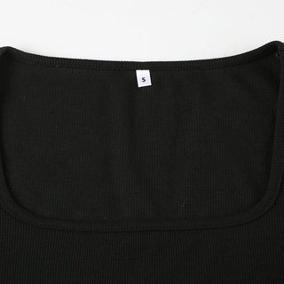 Fur patchwork design square collar slim top