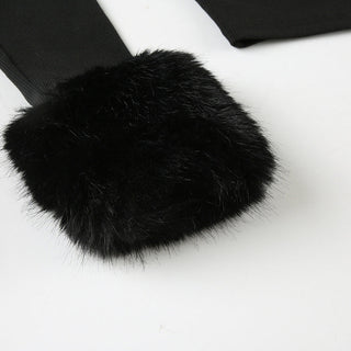 Fur patchwork design square collar slim top