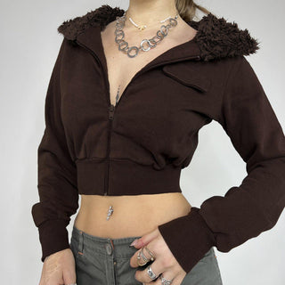 Hooded fur stitching zipper