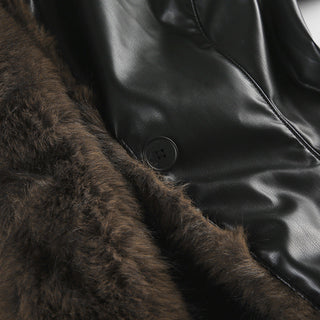Fur collar stitching leather jacket