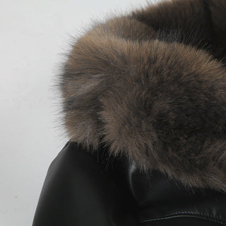 Fur collar stitching leather jacket