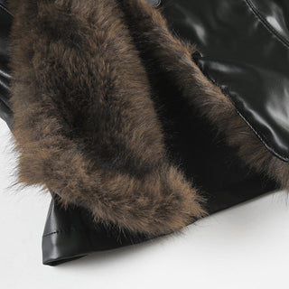 Fur collar stitching leather jacket
