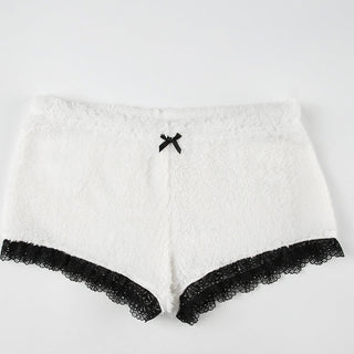 Lace bow plush shorts