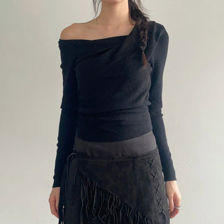 Off-shoulder irregular pleated top