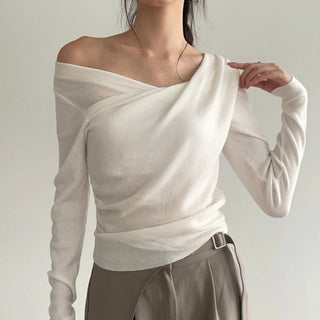 Off-shoulder irregular pleated top
