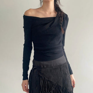 Off-shoulder irregular pleated top