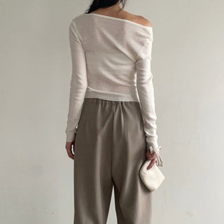 Off-shoulder irregular pleated top