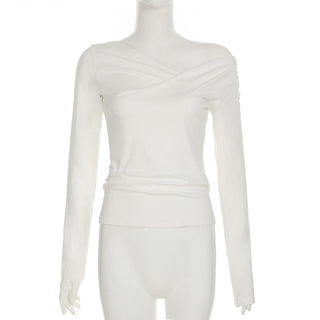 Off-shoulder irregular pleated top