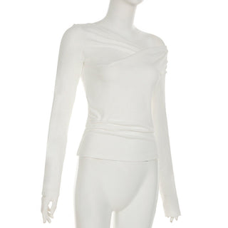 Off-shoulder irregular pleated top