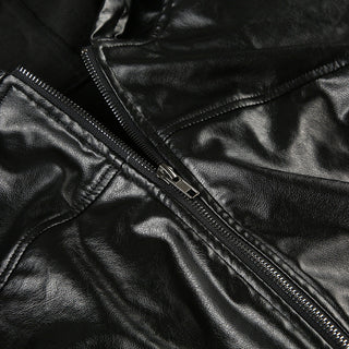 Loose waist hooded leather crop jacket