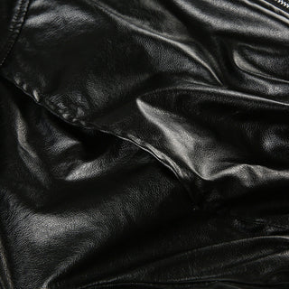 Loose waist hooded leather crop jacket