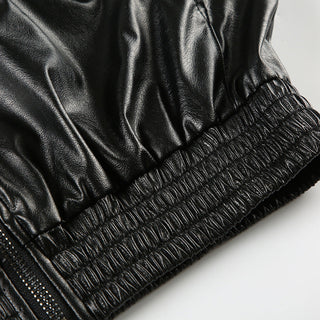 Loose waist hooded leather crop jacket