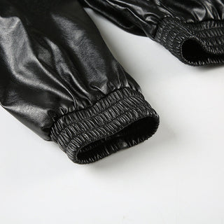Loose waist hooded leather crop jacket