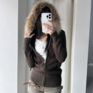 Furry Hooded Knitted Jacket