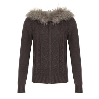 Furry Hooded Knitted Jacket