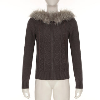Furry Hooded Knitted Jacket