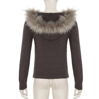 Furry Hooded Knitted Jacket