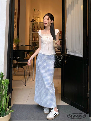 blue lace top skirt