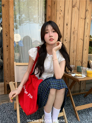 doll collar plaid set
