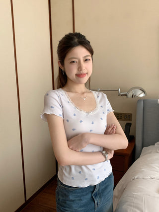 lace floral U-tee