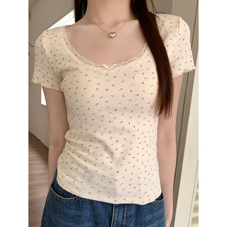 lace floral U-tee