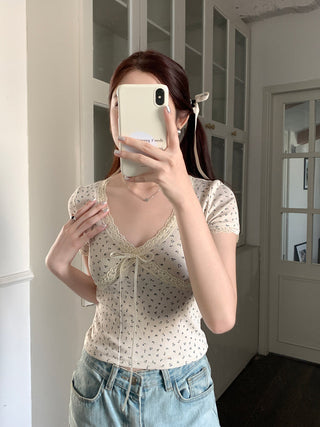 lace floral V-top