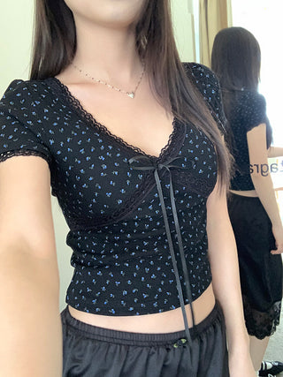 lace floral V-top