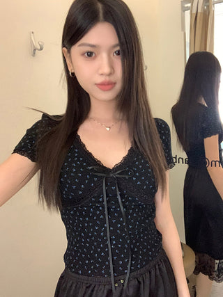 lace floral V-top